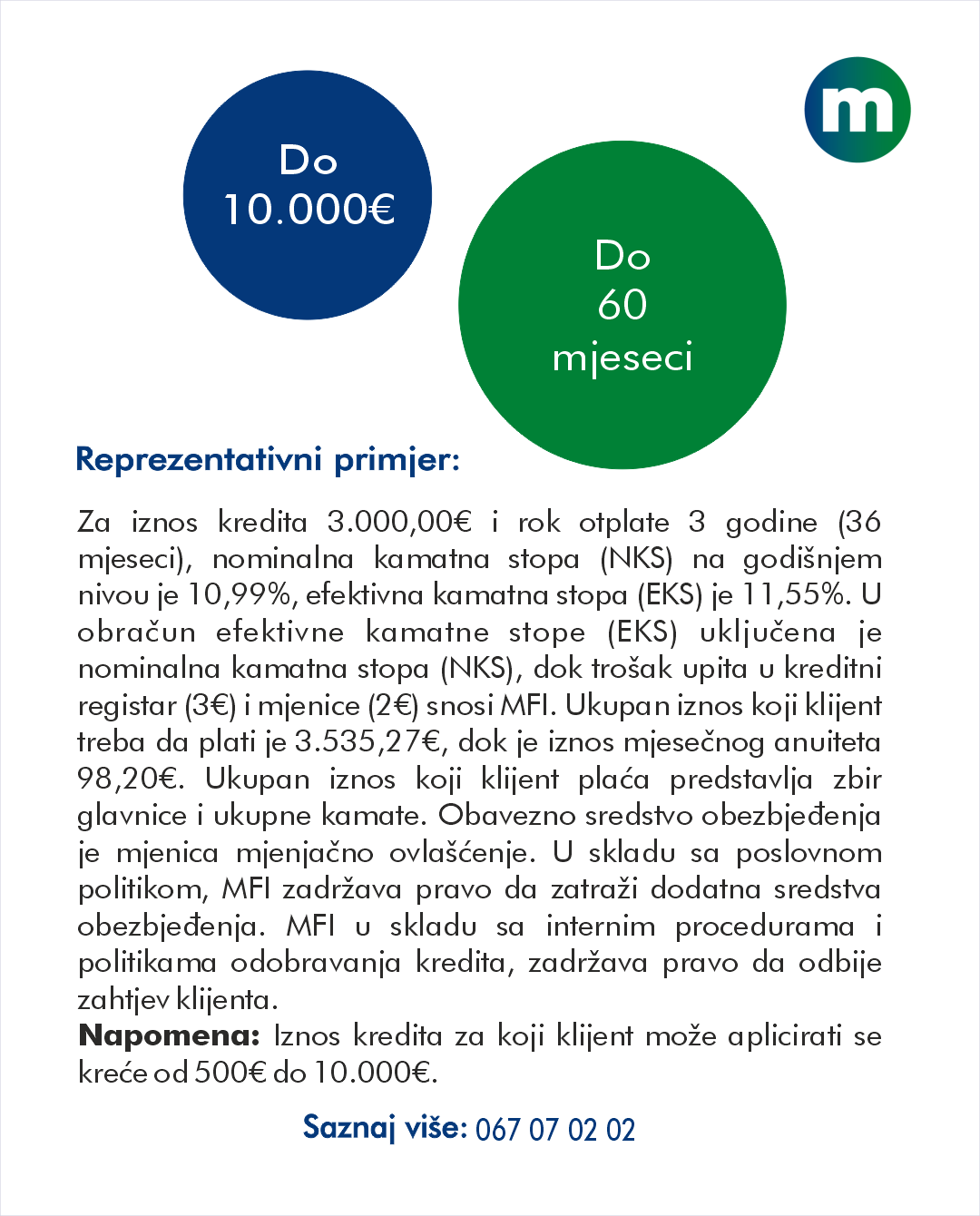 Rep primjer penizonerski mikrokredit Mikrokredit za penzionere reprezentativni primjer
