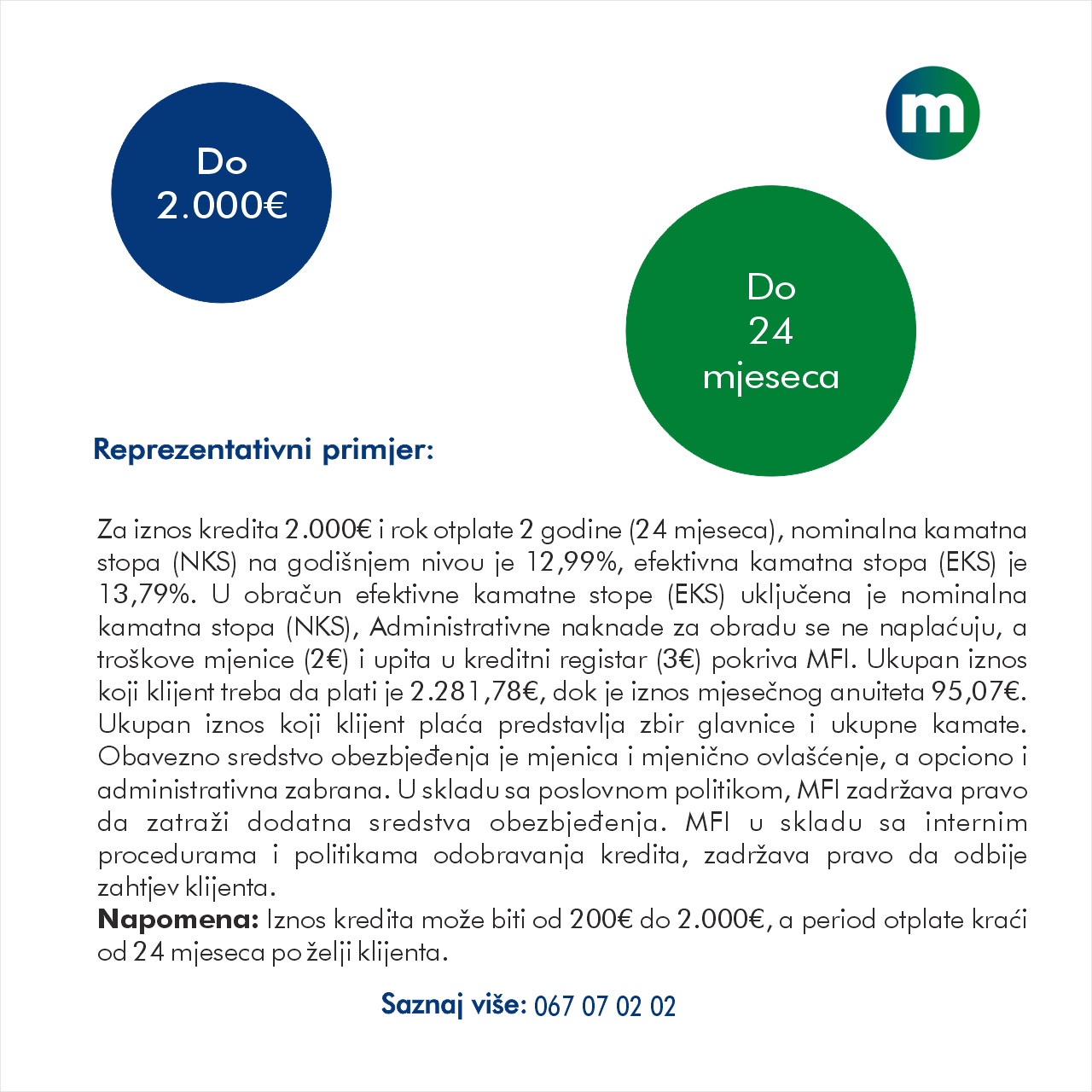 kredit 2 na 2 gotovinski reprezentativni primjer